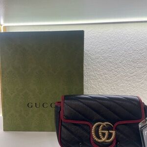 Gucci GG Marmont Chevron Shoulder Bag with Red Trim